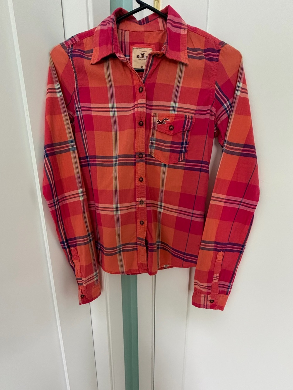 Hollister Orange & Pink Plaid Shirt